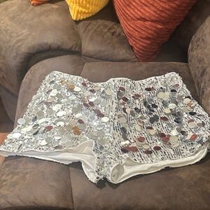 Sequin Embellished Silver Women's Shorts